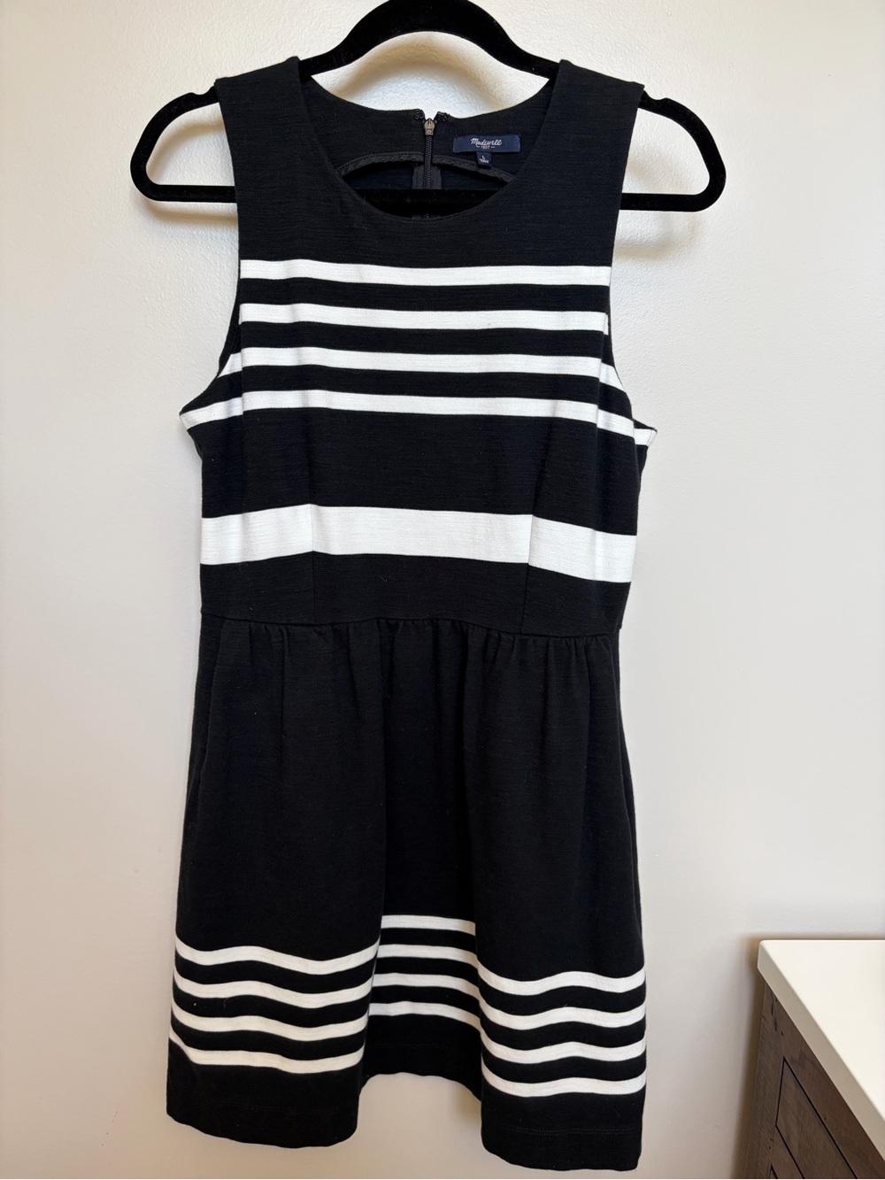 Madewell Black & White Striped Sleeveless Knit Dress
